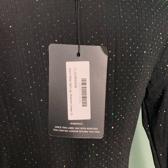 black glitter split leg bodycon dress